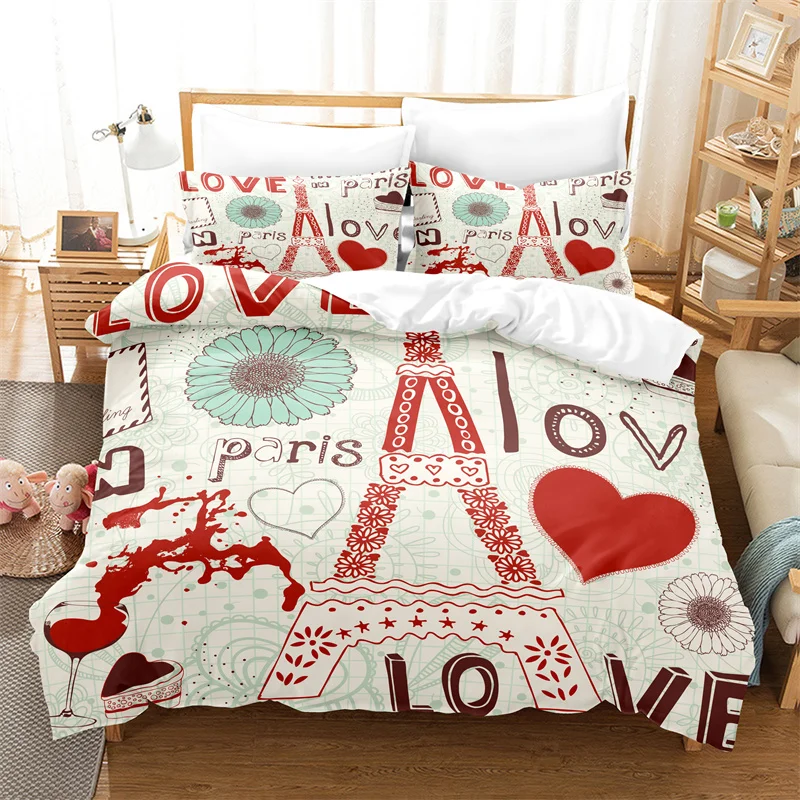 

Cartoon Eiffel Tower Duvet Cover Set Girl Quilt Cover Fashion Gorgeous Children's Comforter Set Couple Bedding Sets Bed Set