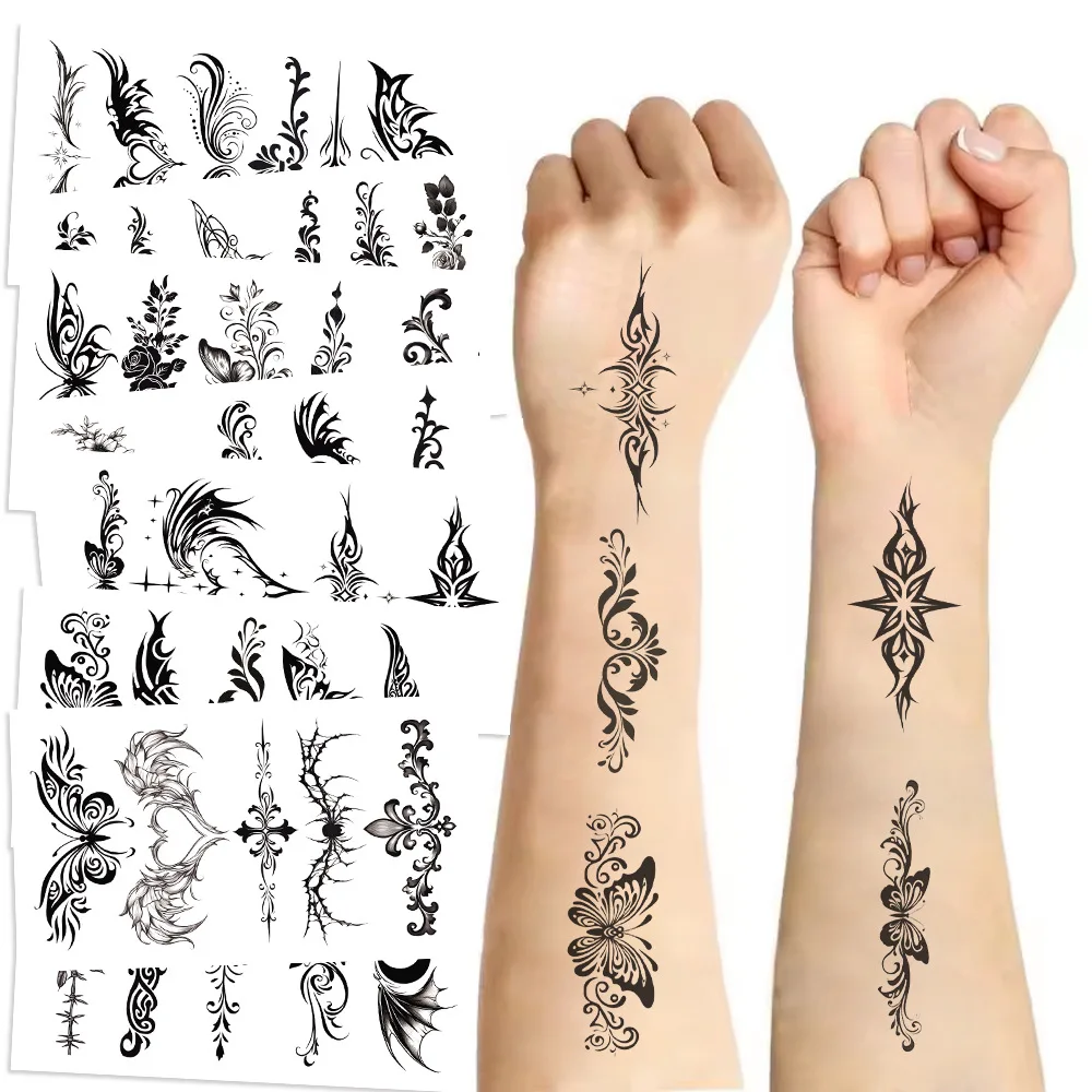 Waterproof Temporary Tattoo Stickers Black White Cartoon Totem Collection Safe Skin Fun for Party Festival Face Hand Decoration