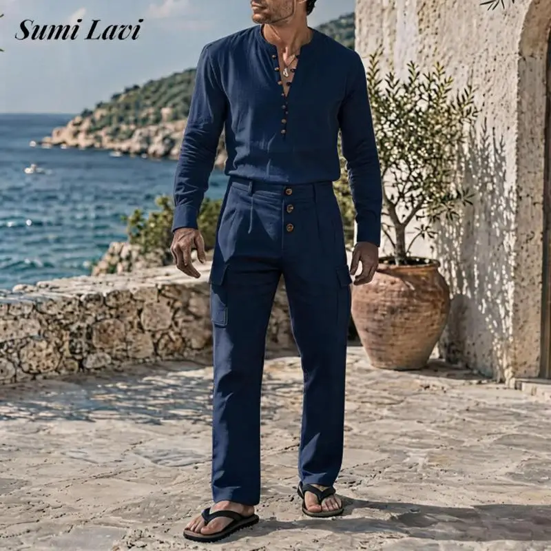vintage-men-linen-two-piece-suits-fall-long-sleeve-solid-color-henley-shirt-and-cargo-pants-daily-casual-mens-trendy-outfits-men