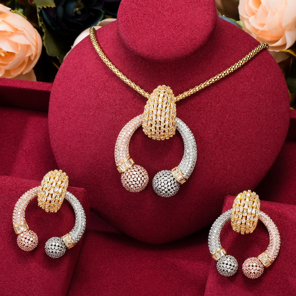 Siscathy Dubai Indian Saudi Arabic New Luxury Necklace Earring Sets Jewelry Set For Women Wedding Party Full Zircon Dubai Bridal