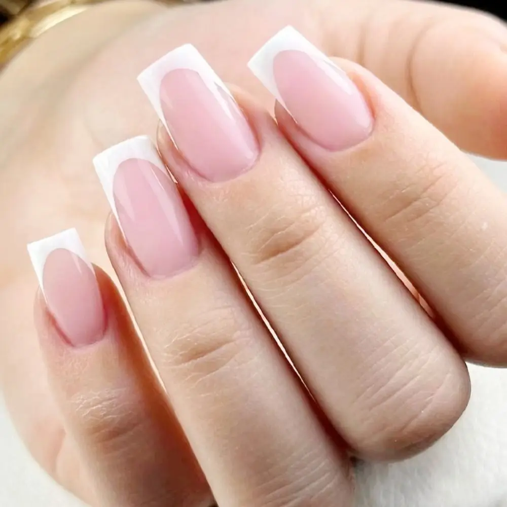 24 pezzi Manicure stampa sulle unghie fai da te copertura completa breve francese francese bordo bianco Ballerina unghie finte