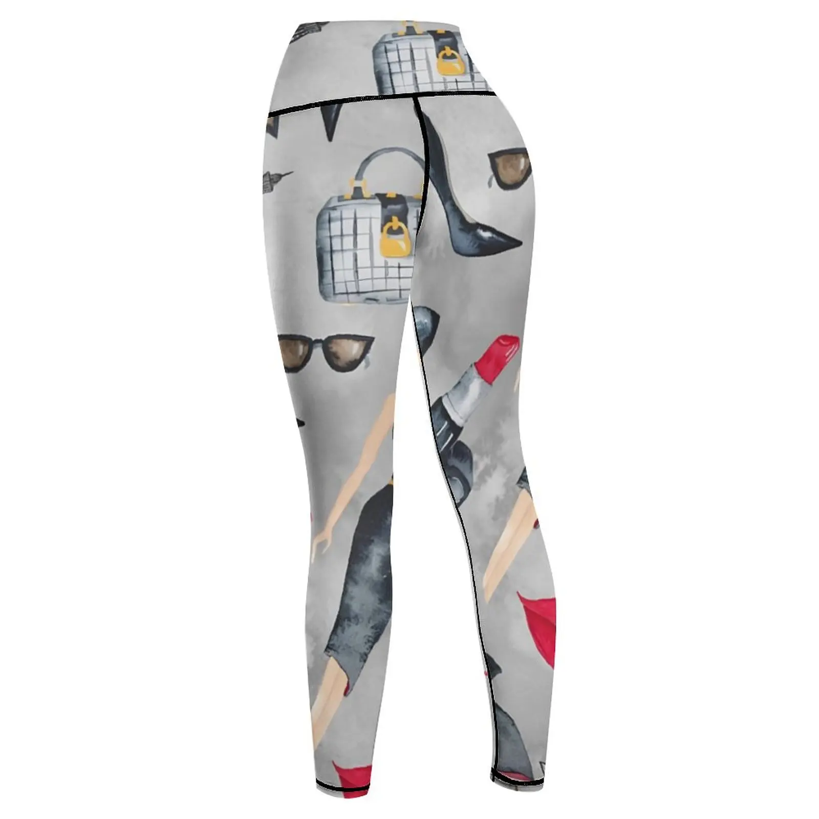 Calças de ioga com impressão de elementos da moda, leggings de treino de controle de estiramento de cintura alta feminina