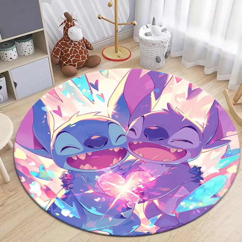 Alfombra redonda con estampado HD de dibujos animados bonitos de Stitch, puerta de entrada para dormitorio y balcón. Sofá, cocina, alfombra antideslizante. Alfombra de regalo de decoración del hogar