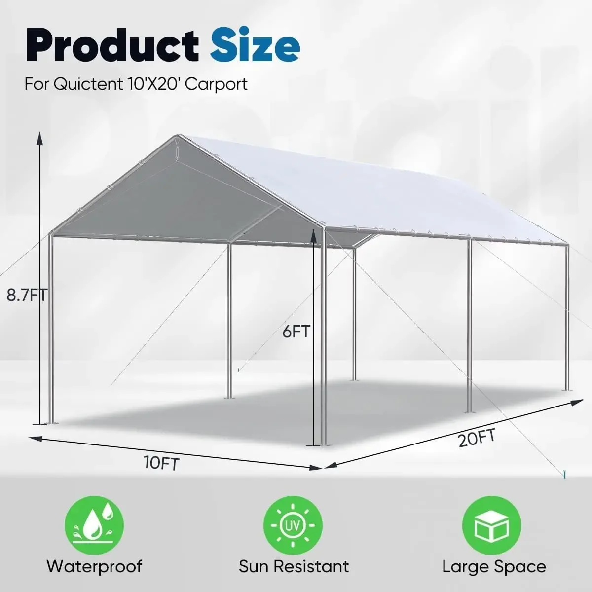 

10X20ft Upgraded Heavy Duty Carport Car Canopy Party Tent with 3 Reinforced Steel Cables-Gainsboro