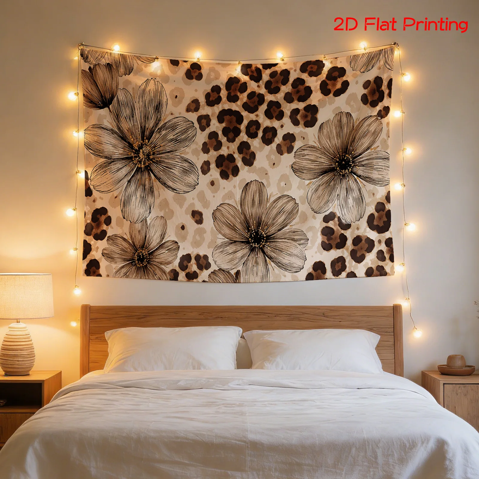 2D Flat  2D Flat  This Is A HighDefinition Digital Tapestry Featuring Leopard Prints Floral Designs And A Monochrome Aesthetic O