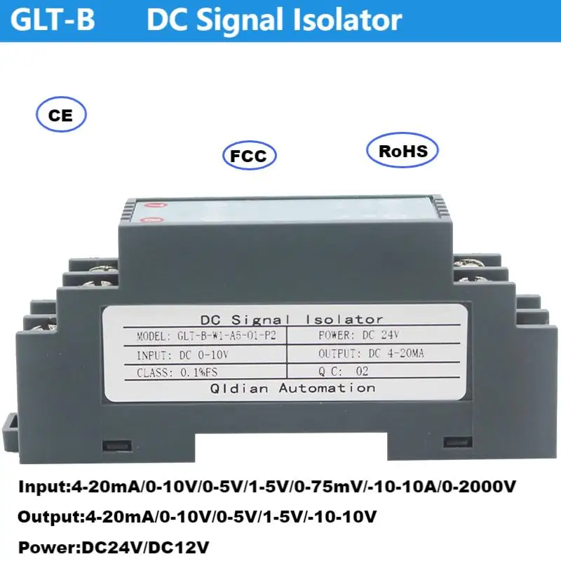 

DC Voltage Transmitter 0-500V to 0-10V 4-20mA 0-5V Signal Isolator 0-75mV 0-60mV 20-4mA Signal Converter to PLC