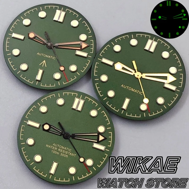 31mm Vintage Gold Green 007 Style Watch Dial Green Luminous Fit NH35 NH36 Mingzhu Miyota ETA PT5000 Movement Watch Accessories