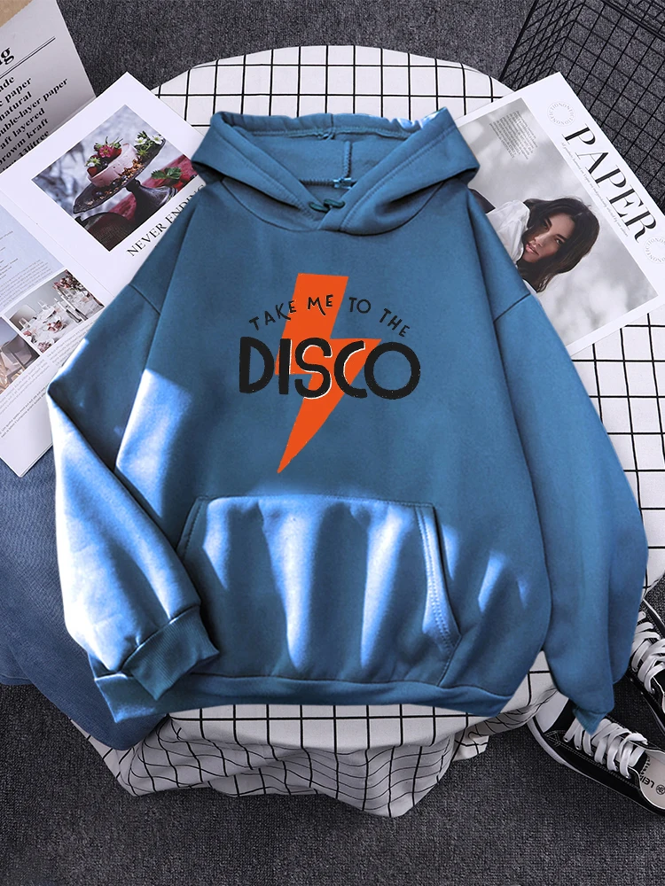 Take To The Disco A Red Lightning Bolt Print Hoodies Womens Cartoons Harajuku Clothes Fashion Loose Hoody Fleece Pocket Pullover