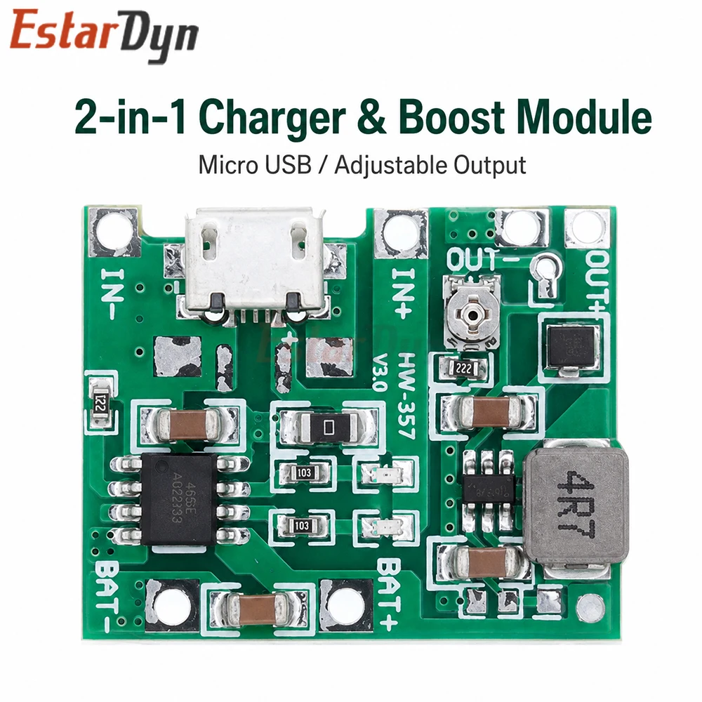 Estardyn Lithium Li-ion 18650 3.7V 4.2V Battery Charger Board DC-DC Step Up Boost Module TP4056 + MT3608 DIY Kit Parts