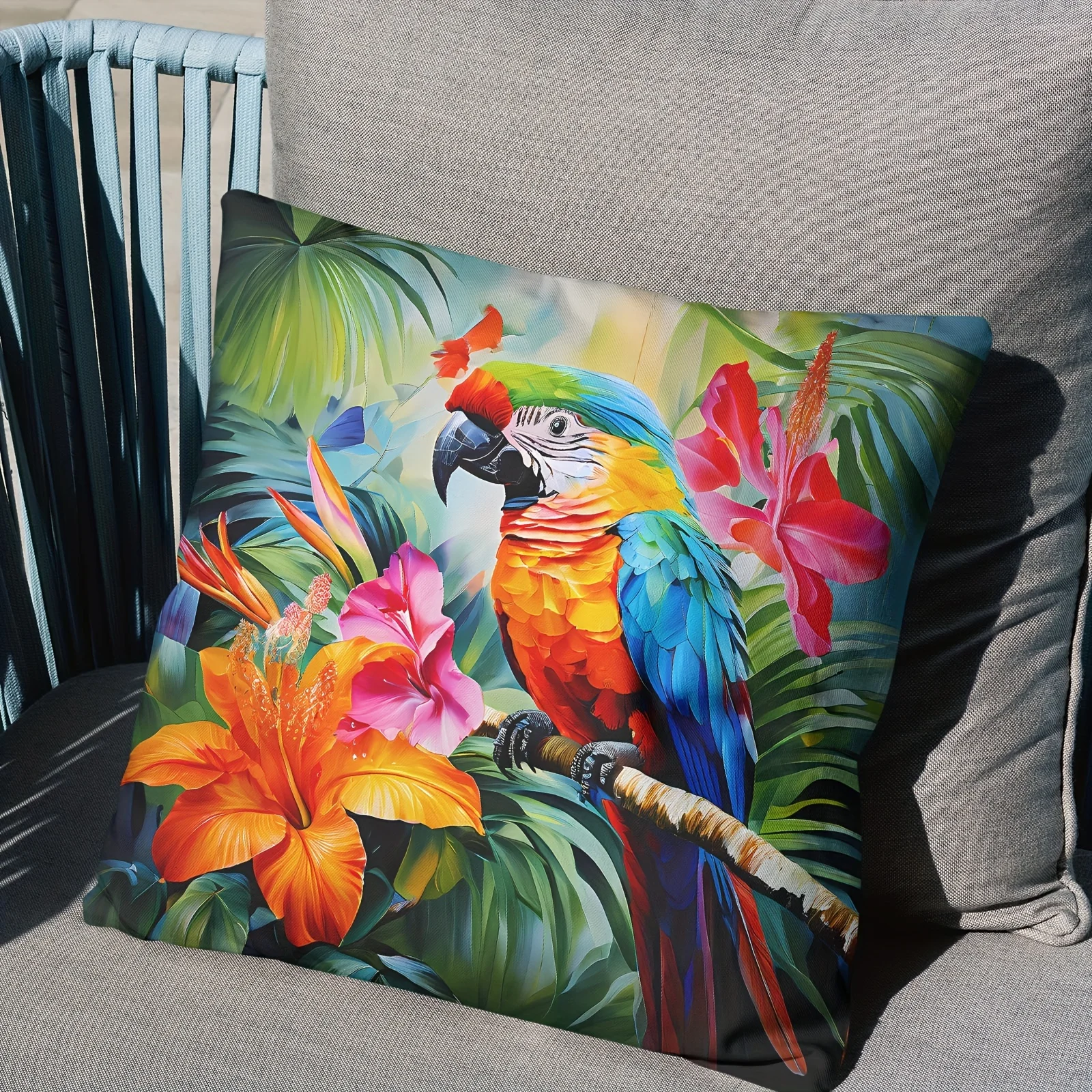 Tropical Parrot Outdoor Short Plush Throw Pillowcase,Printing Washable Pillowcase, Home Decoration Sofa Bedroom Decoration