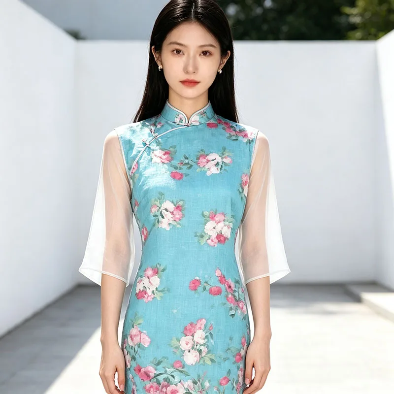 Ramie Fabric, High Density Printed Sand Washed Thickened, Cool Feeling Natural Antibacterial Good Drape Wrinkle Resistant, For S