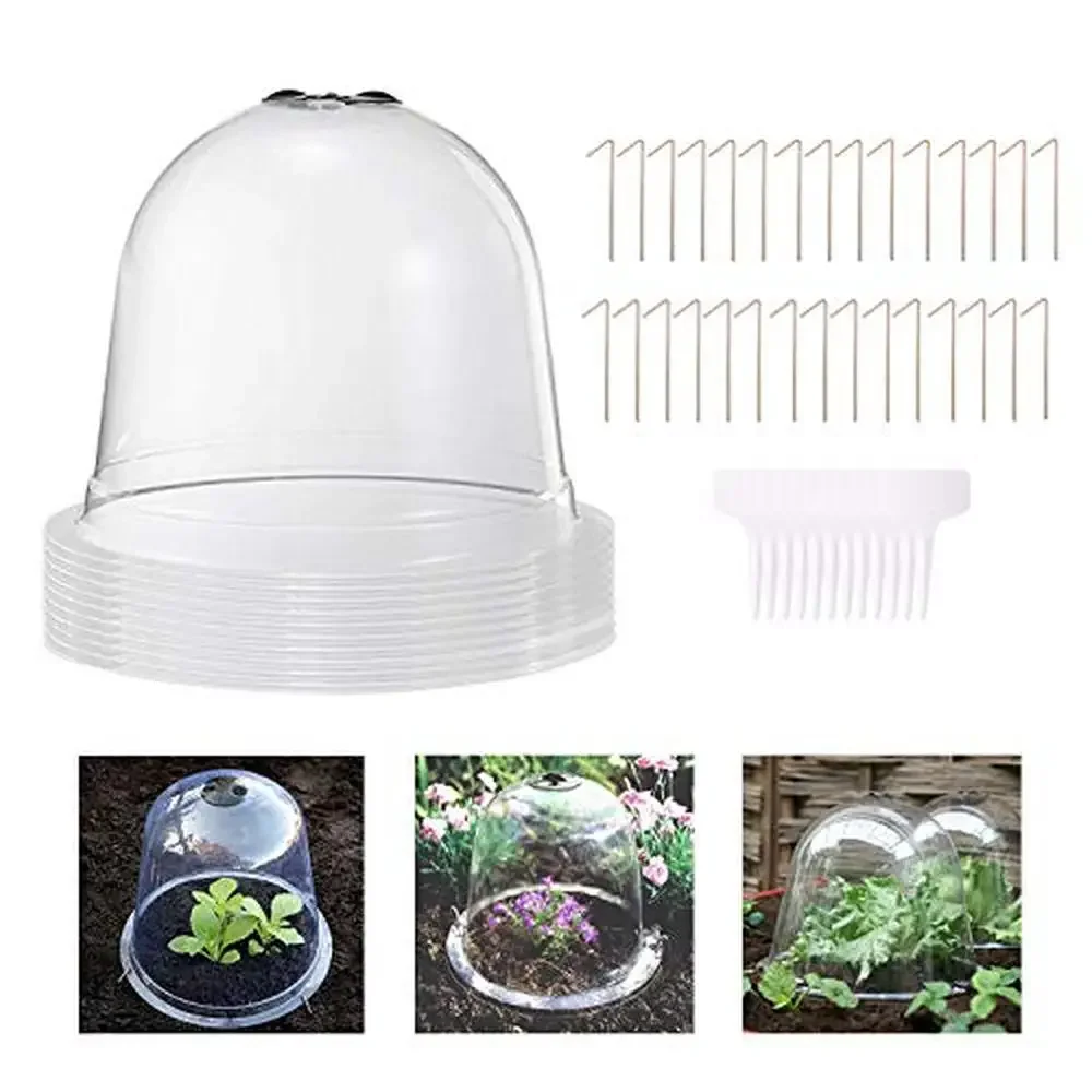 

Plant Protector Cover Mini Greenhouse 10 Pack with Metal Stakes and Plant Labels Eco-friendly PVC Dome Garden Cloche Bell