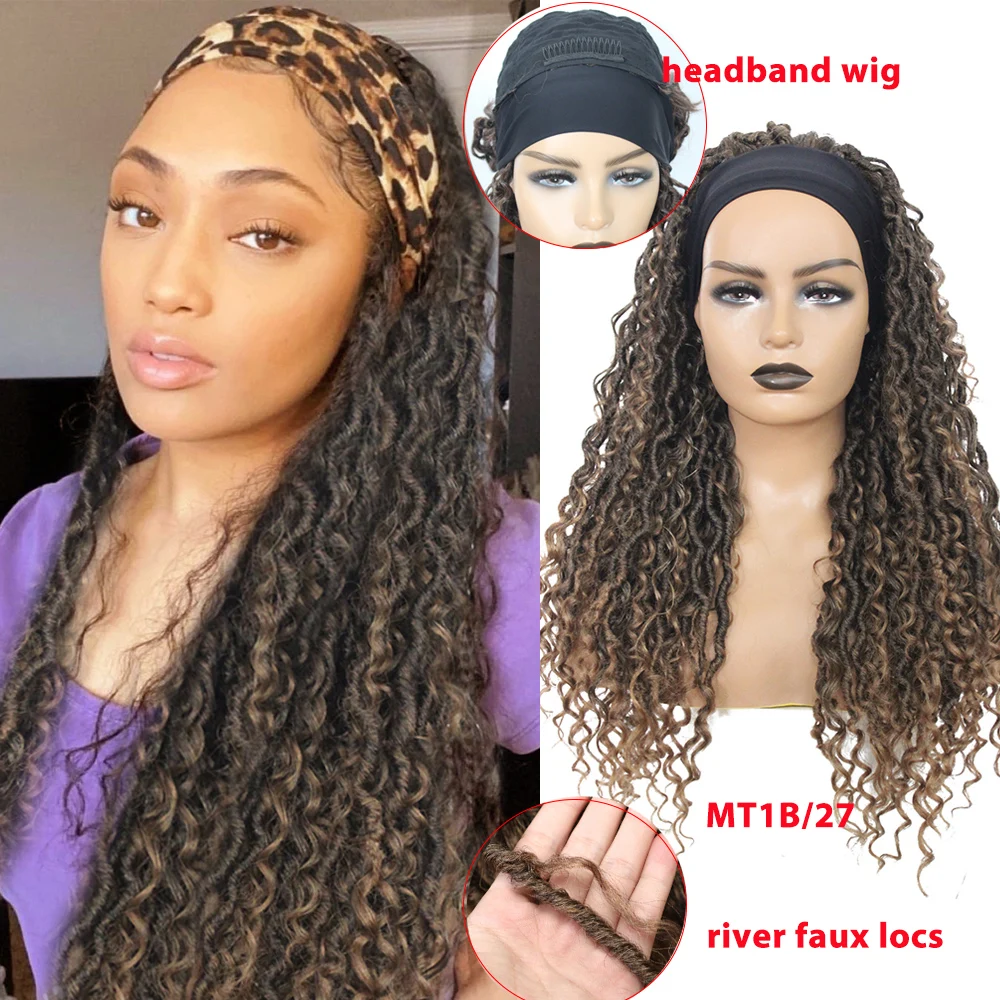 Curly Faux Locs Braid Wig with Headband 24 Inch Crochet Hair Dreadlocks Braided Wigs Soku Black Synthetic Headband Wig for Women image 3