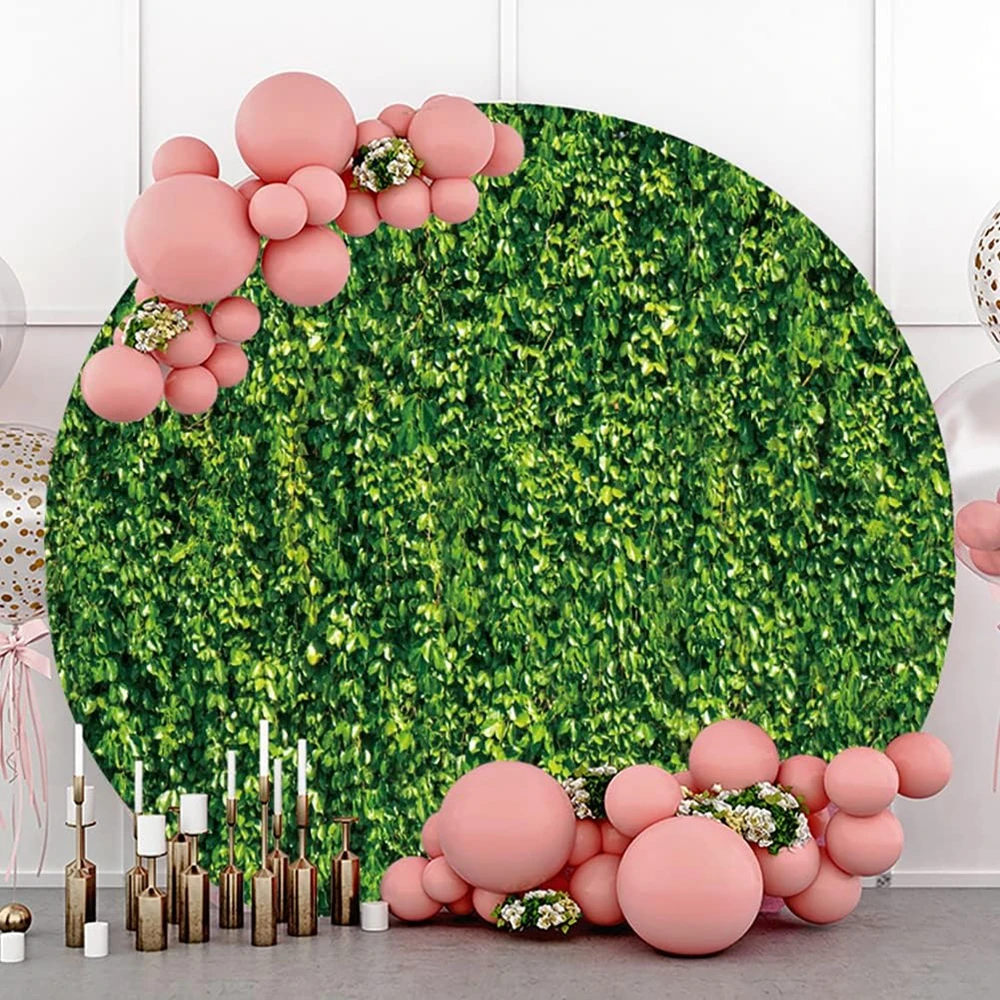 Green Grass Circular Background Cover Green Leaves Wall Baby Shower Bride Shower Wedding Children Birthday Party Round Backdrop