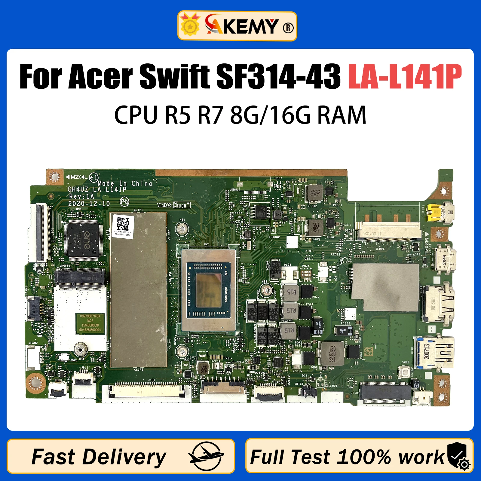 AKEMY NB.AB211.006 GH4UZ LA-L141P Mainboard For Acer Swift SF314-43 Laptop Motherboard With R5-5500U R7-5700U CPU 8GB/16GB RAM