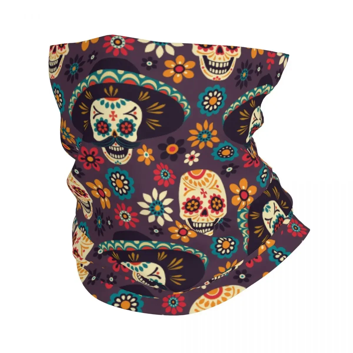 Sugar Skull Floral Bandana Neck Cover Printed Day of the Dead Halloween Mask Scarf Headband Hiking Unisex Adult Breathable