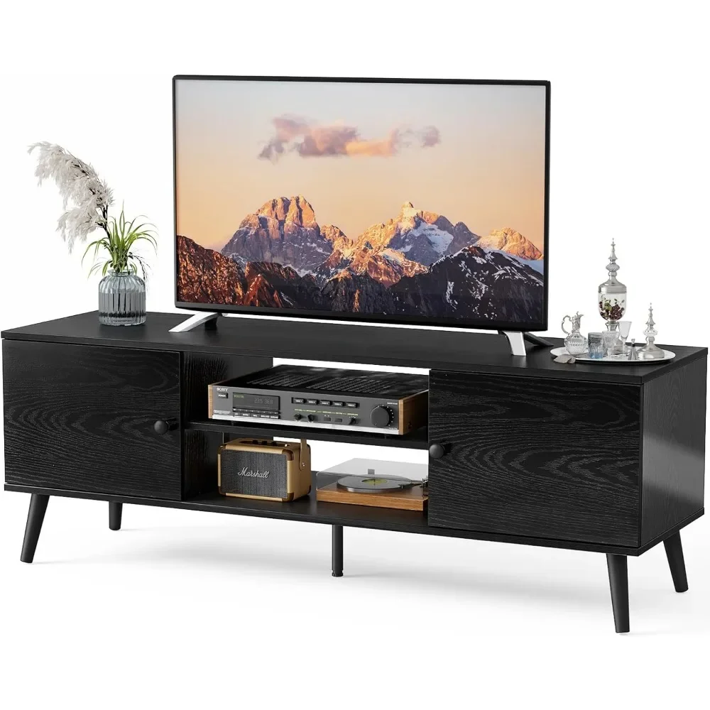 TV Stand for 55 60 inch Television, Entertainment Center with Storage,2 Cabinet Media Console Table, Soft Hinge Door with Handle