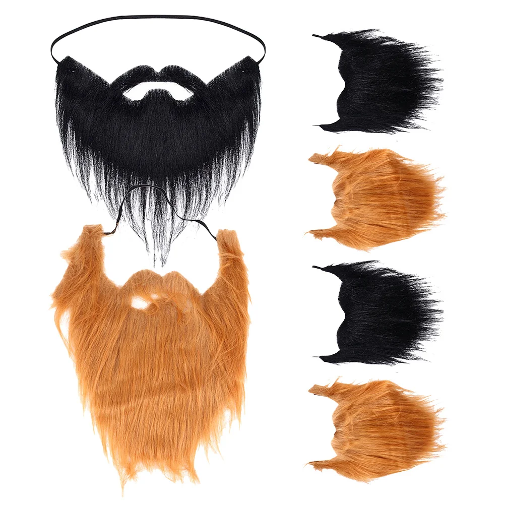 6Pcs Halloween Fake Beard Men Realistic Facial Hair Prop Cosplay Costume Party Mustaches Role Playing Fake Beard