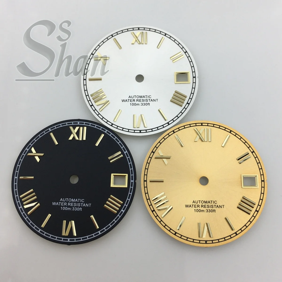 29mm 블랙 화이트 레드 골드 다이얼 로마 인덱스 NH35 NH36 무브먼트 호환 3시 방향 크라운