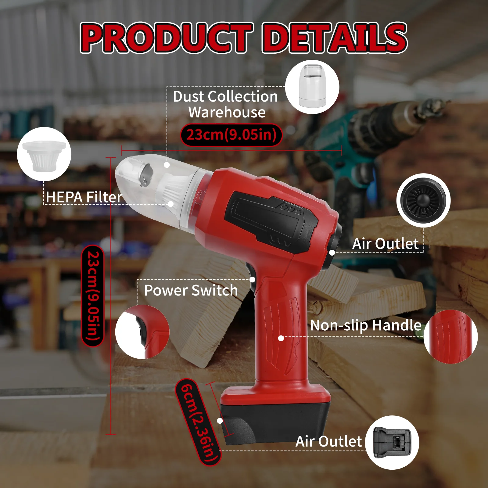 Handheld Car Vacuum Cleaner 120W 10KPA Portable Mini Vacuum Cleaner and Air Duster with Multi-Nozzles for Milwaukee 18V Battery