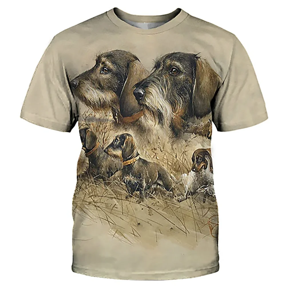 Summer Hunting Dog Print T-Shirts For Men Round Neck Short Sleeve Wild Animal Graphic Tops Casual Men\'s T Shirts Harajuku Tees