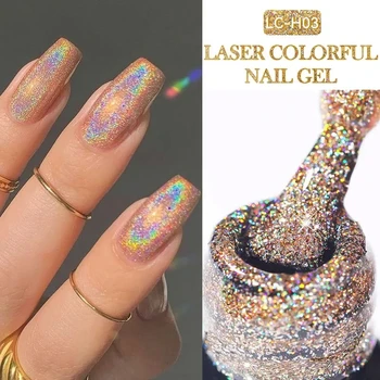 LILYCUTE 7ML Esmalte de uñas de Gel con brillo láser dorado efecto brillante arte de uñas Vernis Semis permanente barniz de Gel UV manicura de uñas