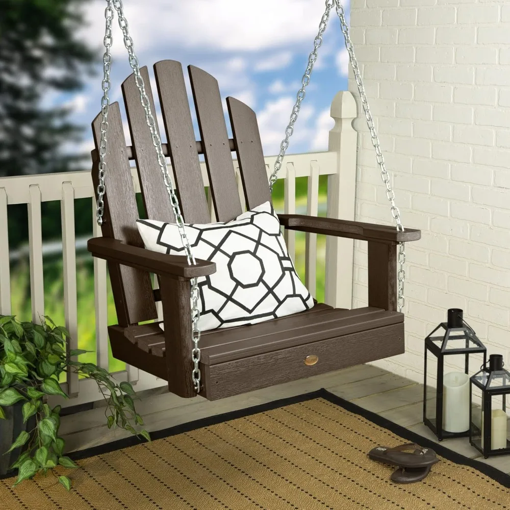 Classic Westport Adirondack Single Seat 1-Person Porch Swing, Weathered Acorn