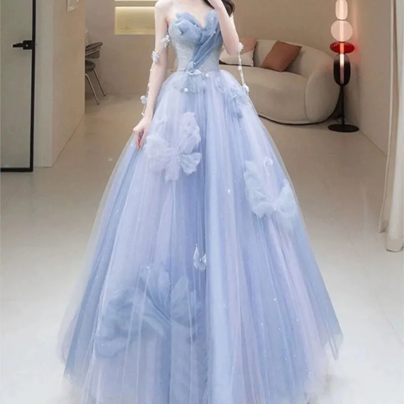 Blue Evening Dress Women's New Sense Temperament Entry Engagement Light Wedding Adult Ceremony at Escape