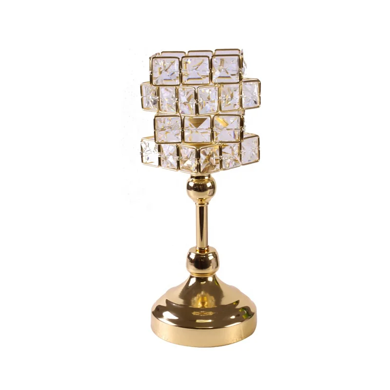 Crystal Rubik's Cube Candlestick Golden Iron Hollow Ornaments Crafts Romantic Candlelight Dinner Wedding Ornaments