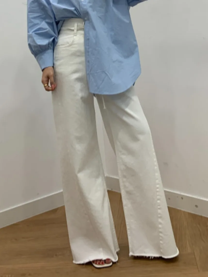 Chic Hohe Taille Breite Bein Jeans frauen Retro Single Button Design Abnehmen Spleißen Denim Hosen Herbst Faion plus Größe