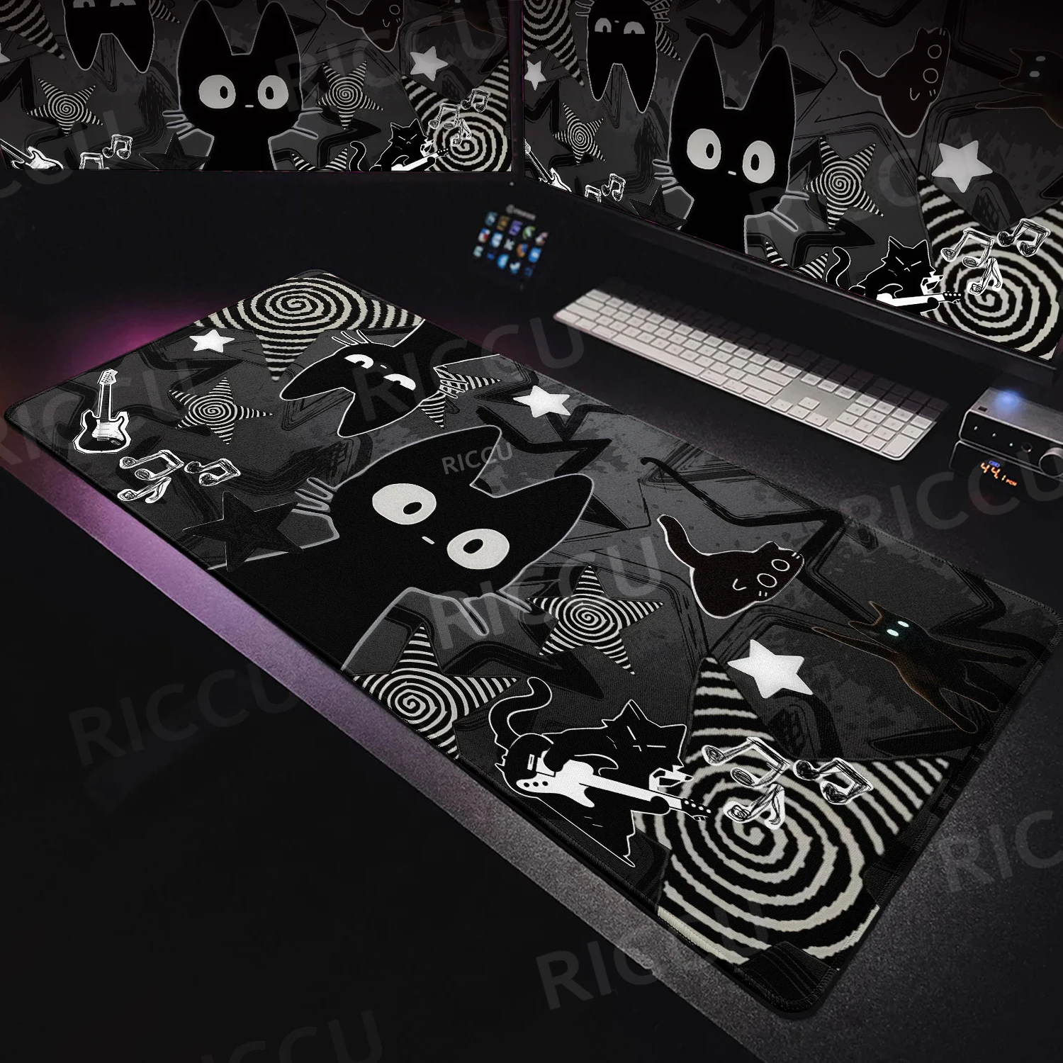Anime Cat Pattern Extended Abstraction Gaming Mouse Pad Art Non-Slip PC Computer Keyboard Rug Aesthetics Locking Edge Rubber Mat