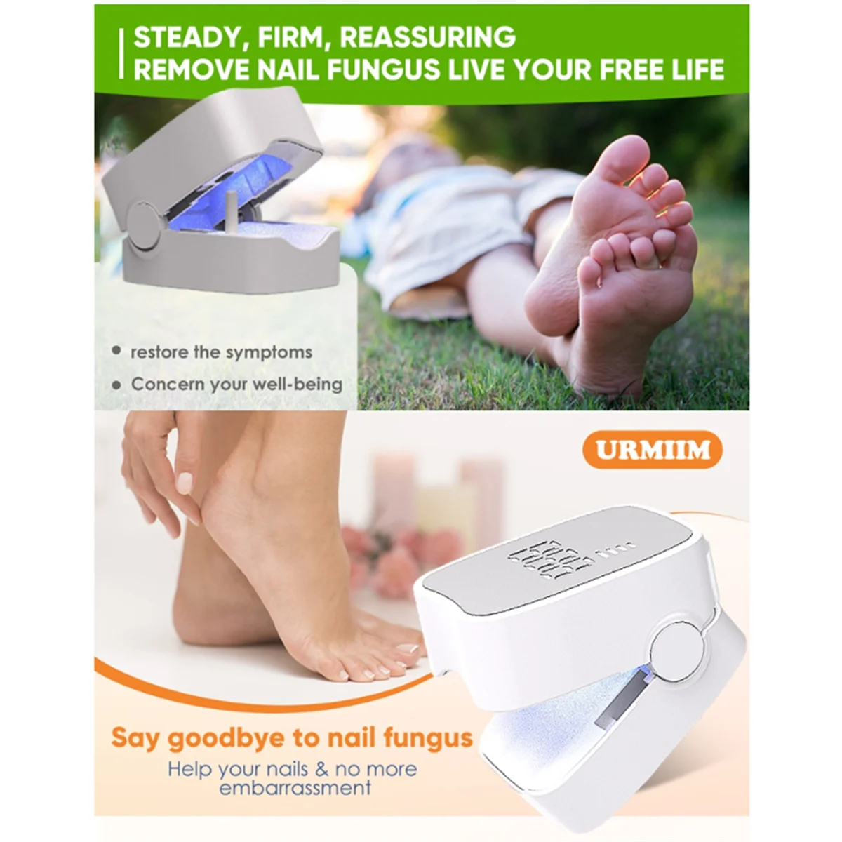 BABQ Luz de limpieza de hongos de uñas con dispositivo de pantalla LED Tratamientos de hongos de uñas para luz de onicomicosis para uñas de los pies A