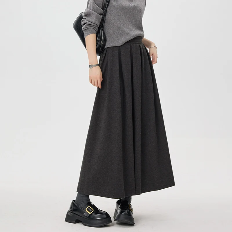 High Quality Pleated Long Skirts for Woman Autumn Winter Korean High Waist Woolen A-Line Skirt Women Elegant Retro Midi Skirts