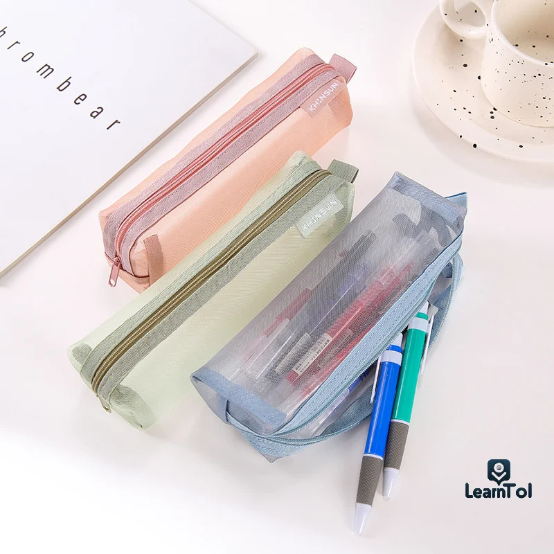 

Simple Transparent Mesh Pencil Case Thickened Large Capacity Portable For Students Exam Bag Storage Pouch Stationery Supplies