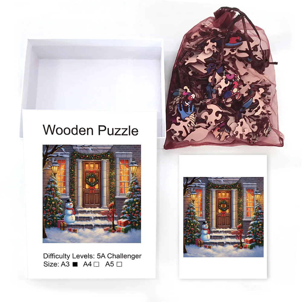 木製パズル 雪だるま パーソナライズされたクリスマスハウスデコレーションパズル 大人と子供 ハロウィンギフト 教育玩具ゲーム