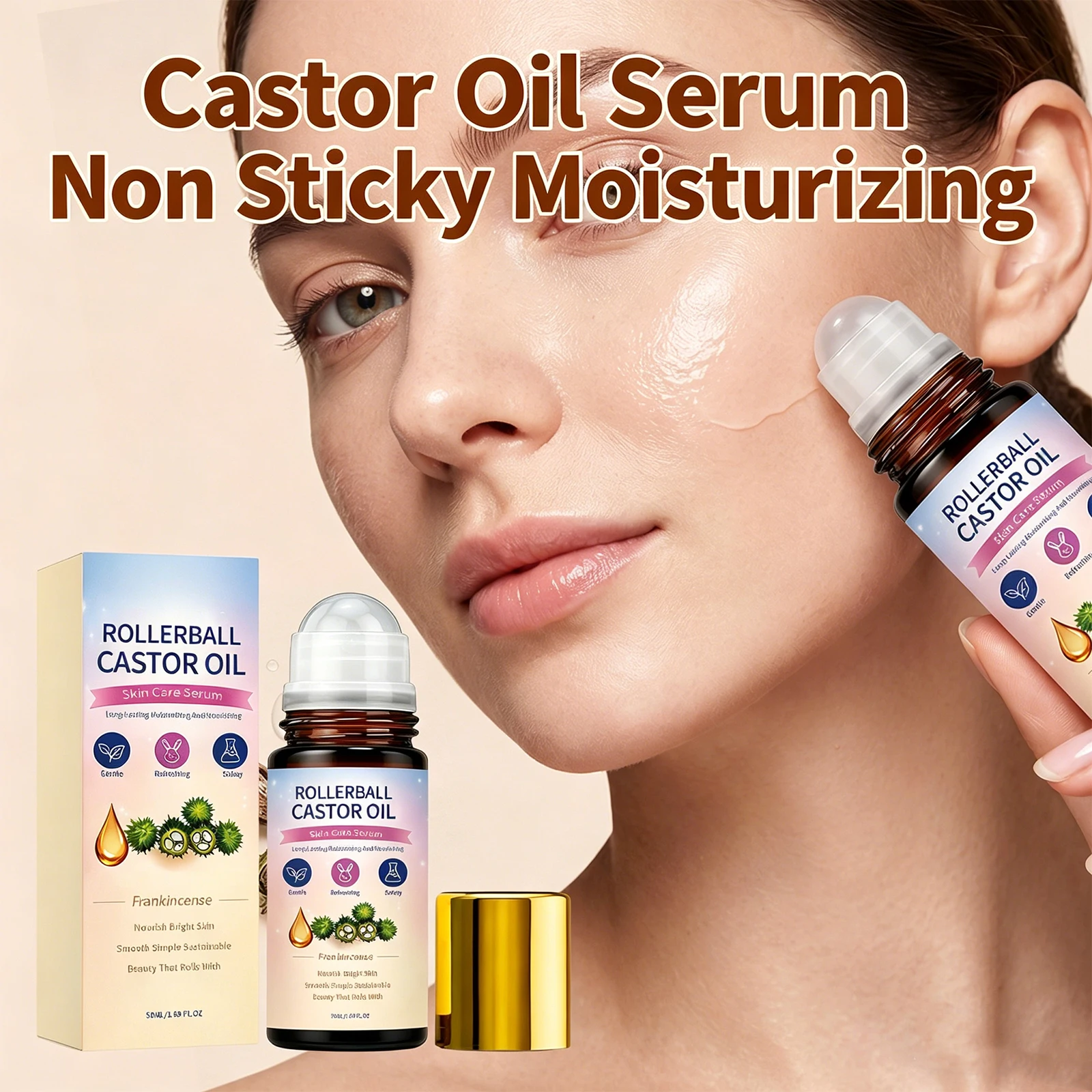 Rollerball Skin Care Serum Moisturizing Refreshing Non Sticky Pre Makeup Base Hydrating Gentle Dry Skin Daily Travel Care 50ml