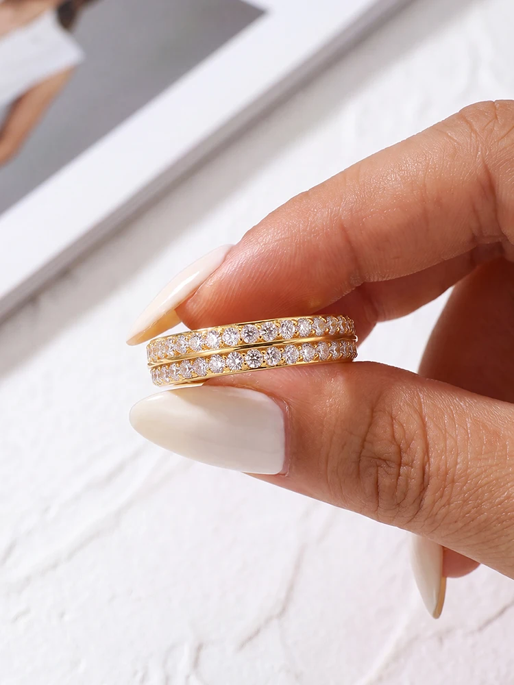 925 Sterling Silber Echter Einfacher Doppel-Moissanit-Diamant mit Zertifikat Ringe für Frauen Jubiläum Alltag Party Edler Schmuck – Detail 2