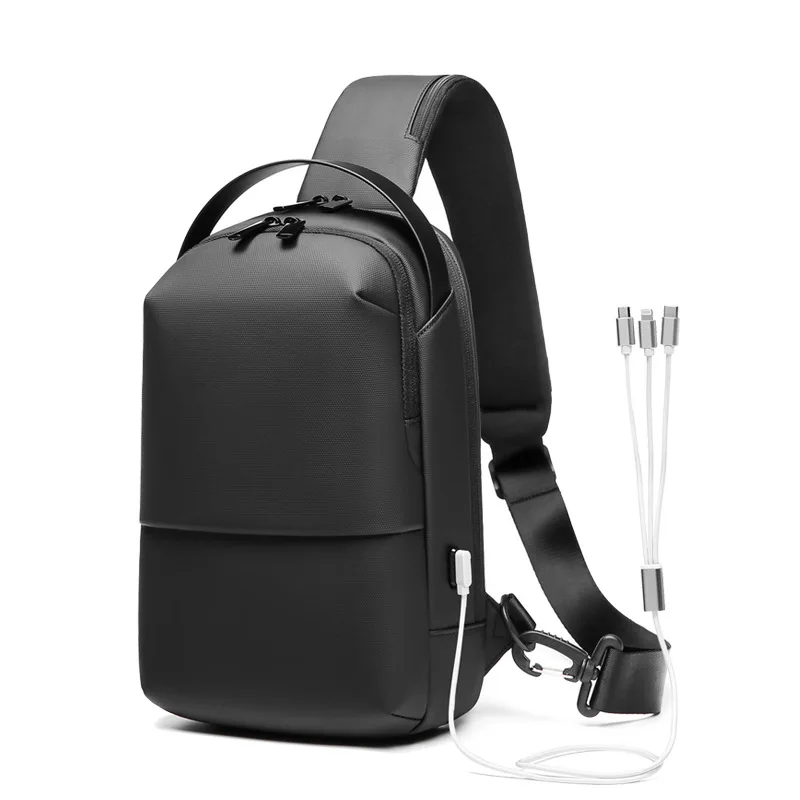 Men's Trendy Chest Bag Crossbody Backpack USB Charging Small Sling Lightweight Waterproof Shoulder Korean Style
