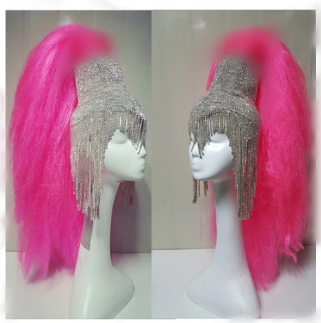 Halloween cosplay wigs Holographic Burning Man Shiny Rhinestone Wig Headdress Head Pieces Rave Stage Dancer Dj Singer HeadWear