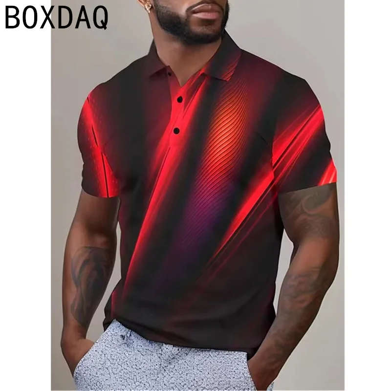 Men's Collar Polo Shirt 3D Optical Illusion Print Fashion Personality Shirt Big Size Men's Short Sleeve Lapel Casual Sport Polos