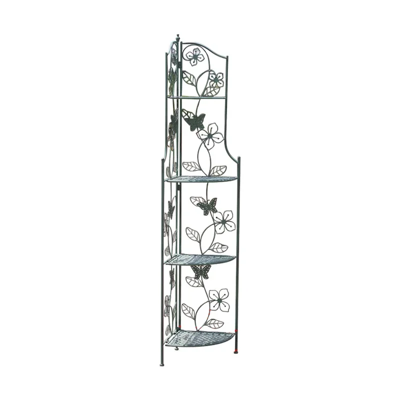 Balcony wrought iron multi-layer corner flower stand, floor-to-ceiling outdoor courtyard garden right-angle rack