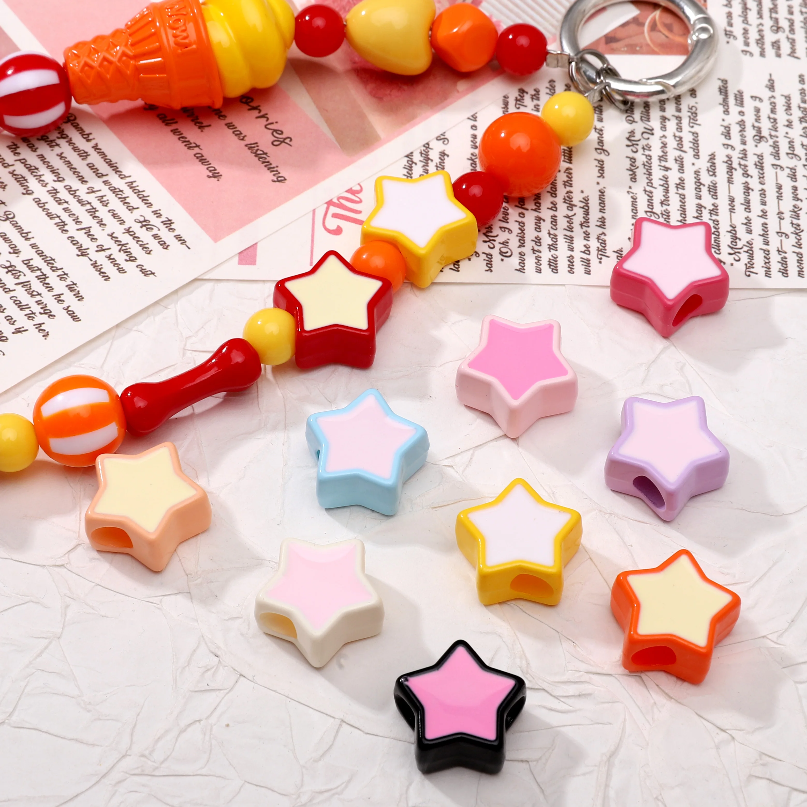 2-10Pcs 16mm Two-Tone Acrylic Star-Shaped Large Hole Loose Spacer Beads For DIY Jewelry Making Necklace Bracelet Keychain