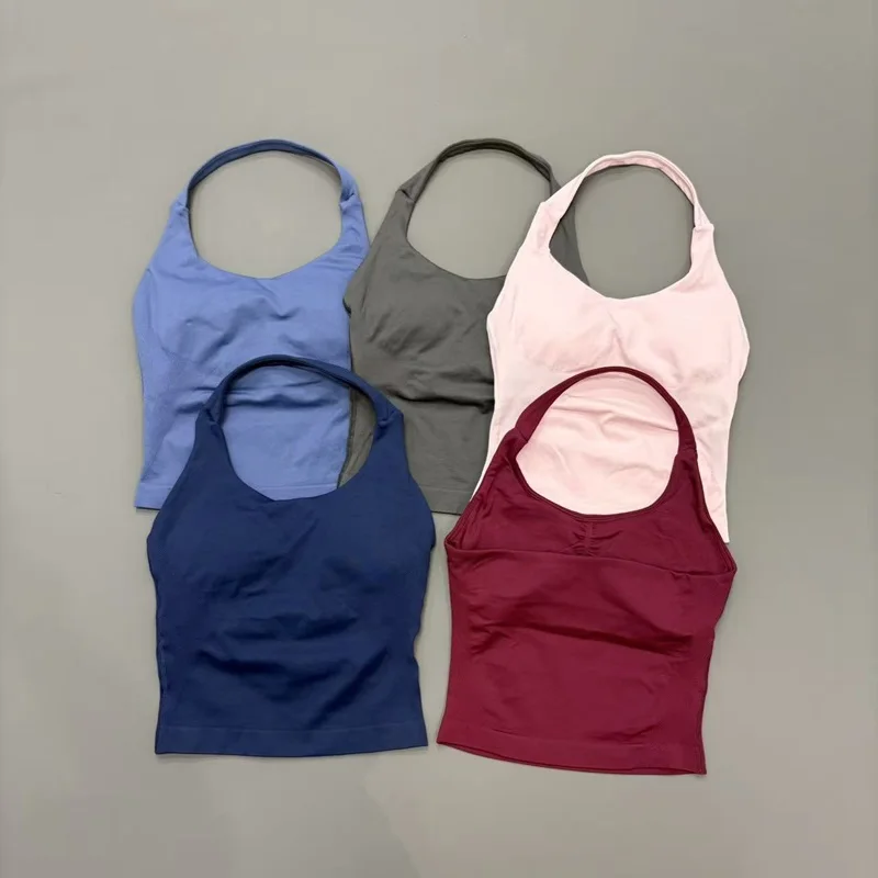 Sports Halter Top Women Seamless Yoga Breathable Elastic Tank Vest Removable Pads Gym Running Workout Fitness Sports Tops