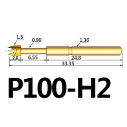 100 sztuk/paczka P100-H2 dziewięć pazurów kwiat śliwy sonda testowa sprężynowy o średnicy zewnętrznej 1.36mm i długości sondy PCB 33.35mm