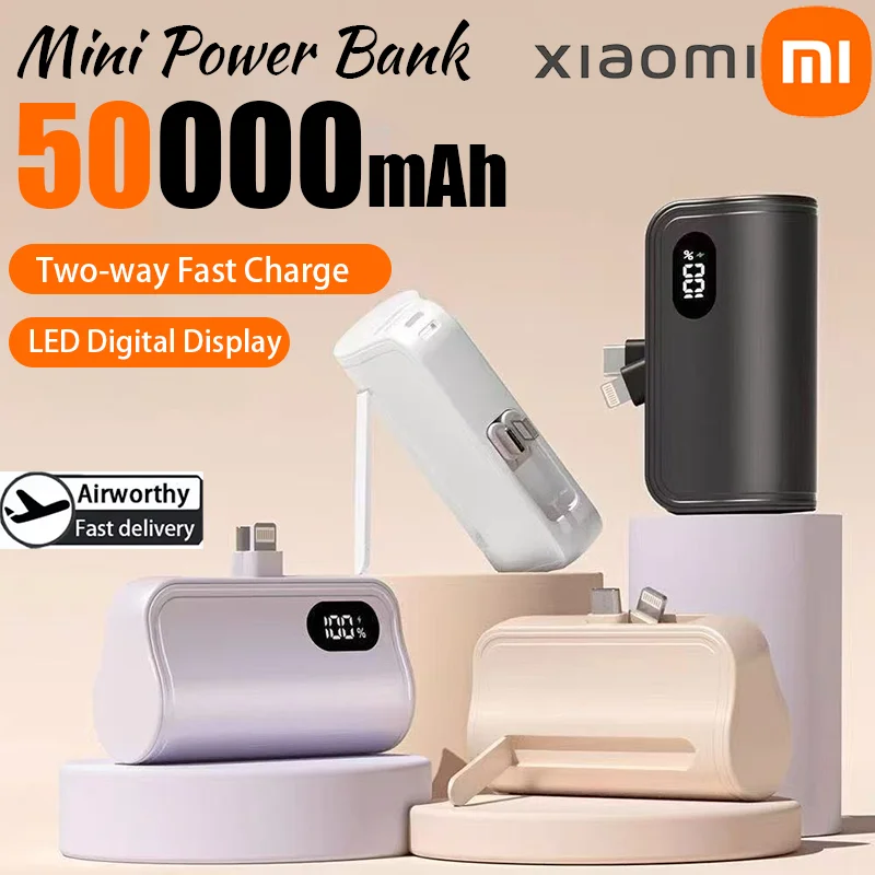 Xiaomi Mini Power Bank 50000mAh 2-in-1 High Capacity Digital Display Portable Fast Charging External Battery For Iphone Samsung