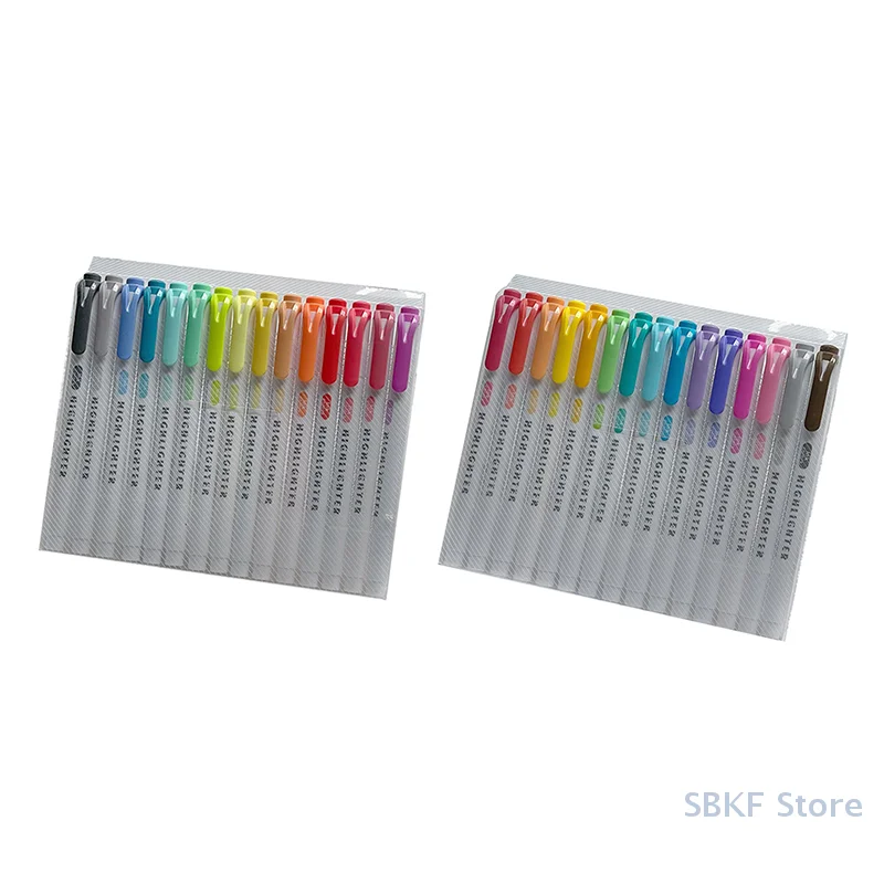 

15 Colors Double Headed Highlighter Pen Set Fluorescent Drawing Markers Highlighters Pens Art Japanese Cute Pastel Stationery