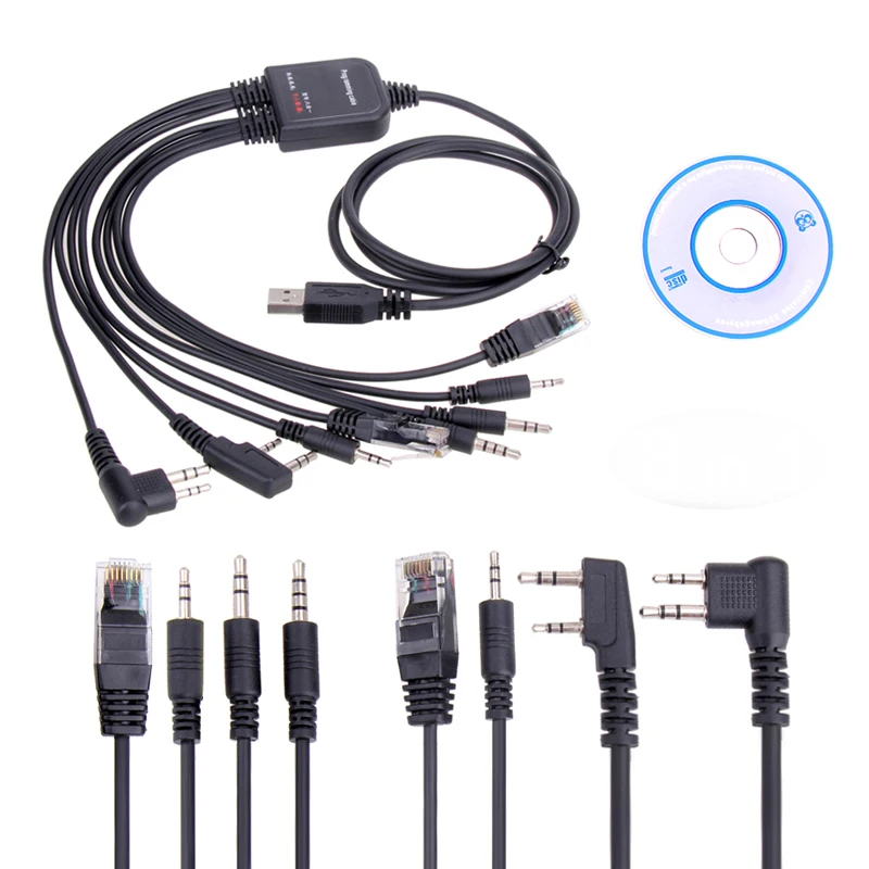 8 in 1 USB Programming Cable+Software CD For Motorola Baofeng Kenwood HYT Radio