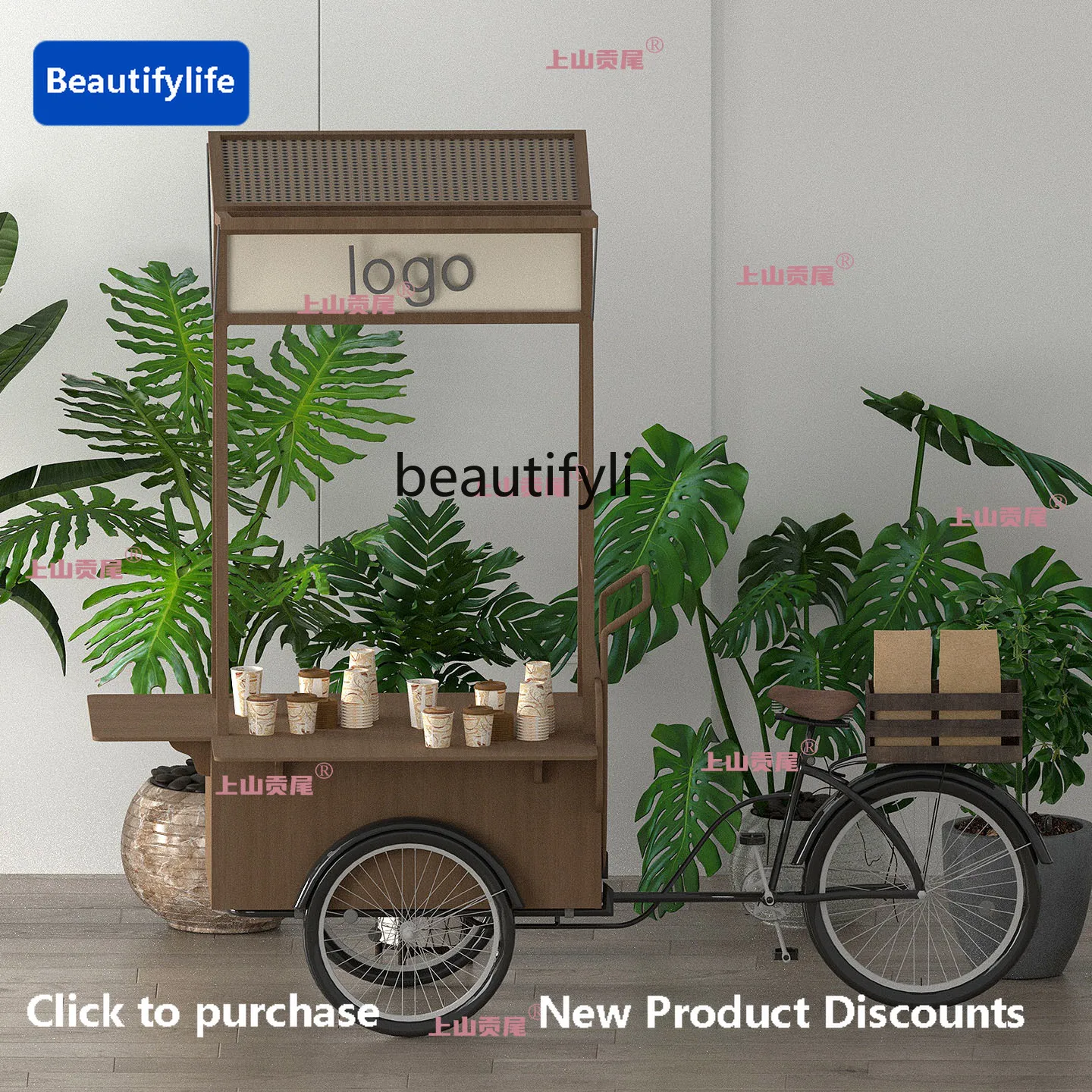 

a56 Food Cart Commercial Mobile Snack Stall Cart Multi-Functional Restaurant Display Push Cart