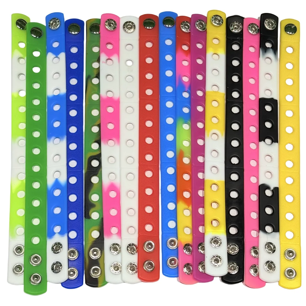 

1/16/50/100PCS 21cm Silicone Flexible Holes Fit Shoe Charms Wrist Band Bracelet Sports Casual Bangle For Watches Decorations