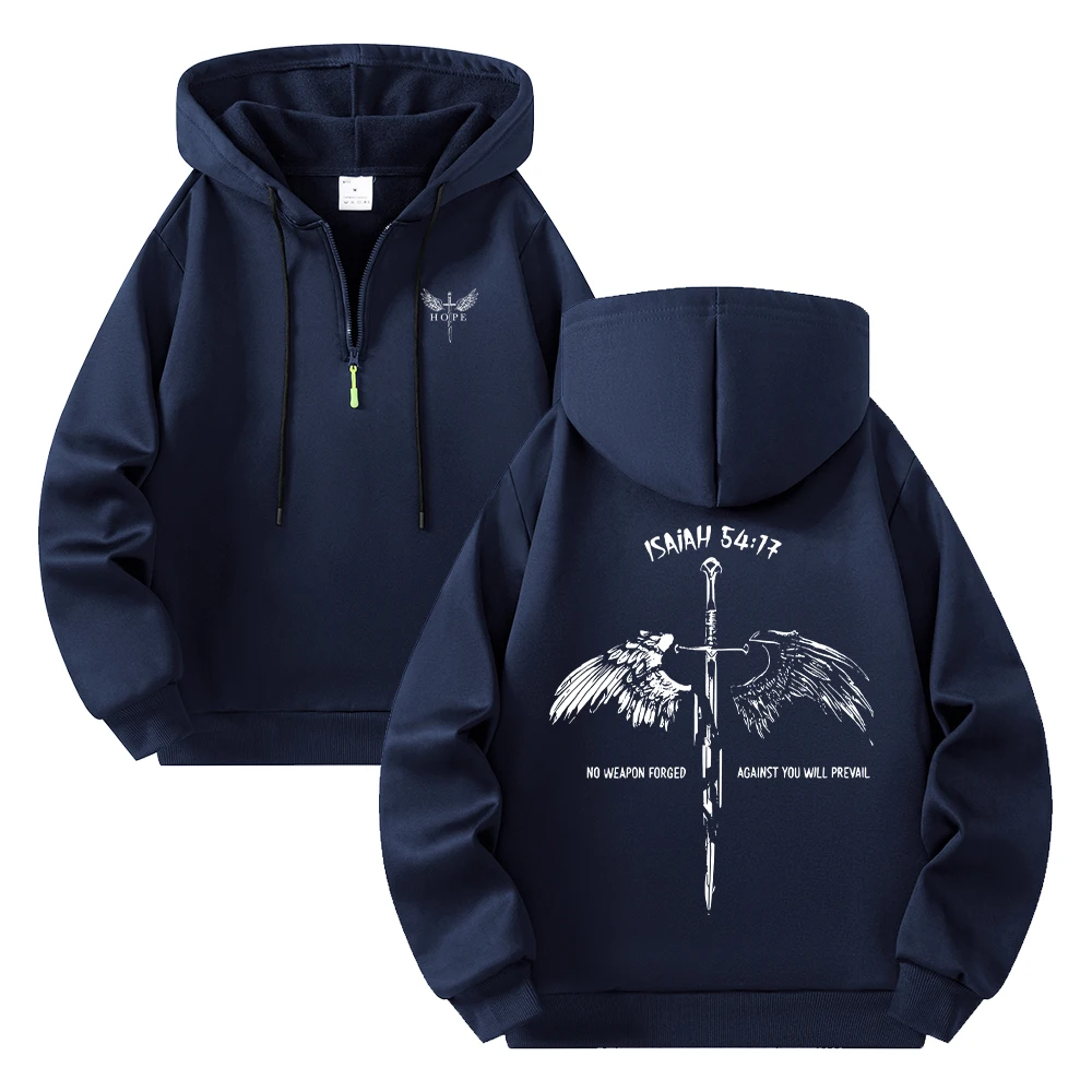 Men’s Casual Half Zip Hoodies Trendy Wings Sword Graphic Warm Autumn Streetwear Pullover For Daily Wear Running Or Commute
